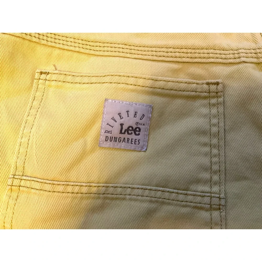 Lee Riveted Dungarees Vintage 90s Carpenter Shorts Mustard‎ Yellow High Rise 12